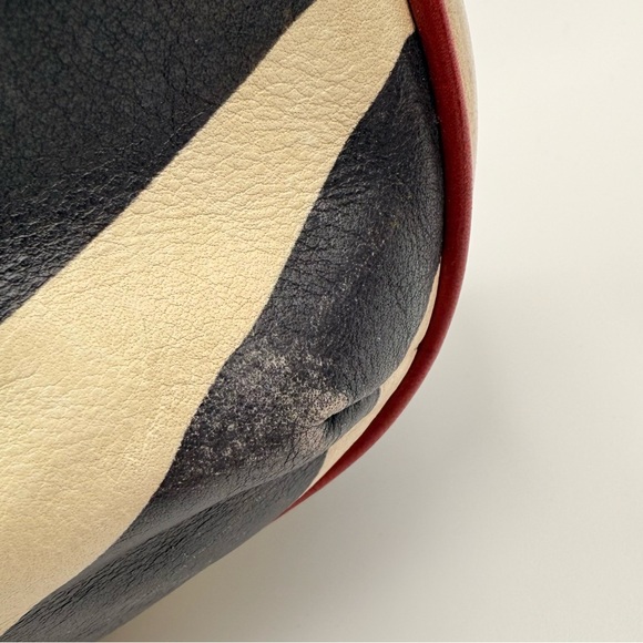 Rare Vintage Dooney & Bourke Zebra Red Trim Distressed Leather Safari Satchel - Picture 13 of 13